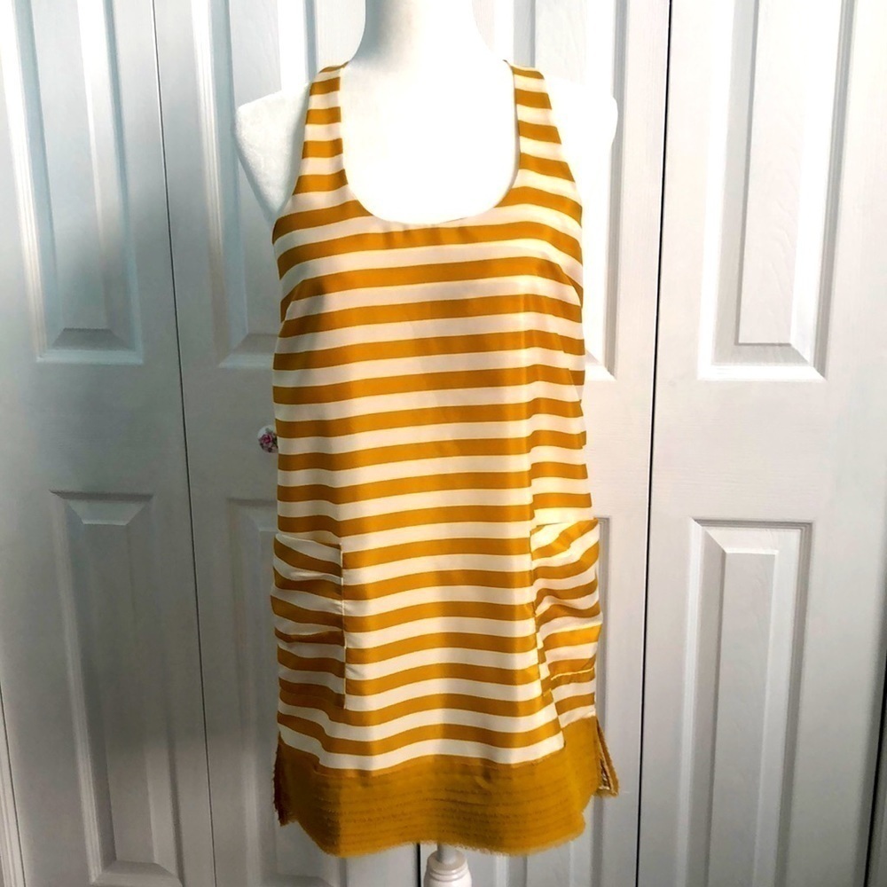 Esley Gold White Striped Summer Sundress Size Small
